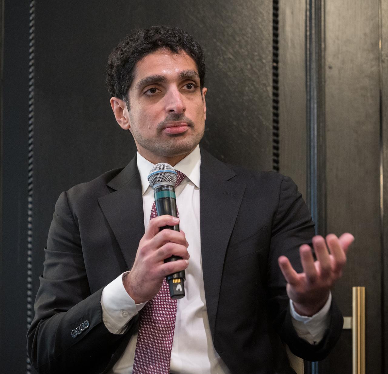 UAE Assistant Minister of Foreign Affairs and International Cooperation for Advanced Science and Technology, Omran Sharaf, gives remarks during an event celebrating UAE-US collaboration in space, Friday, March 8, 2024, at the Four Seasons Hotel in Washington. Photo Credit: (NASA/Bill Ingalls)