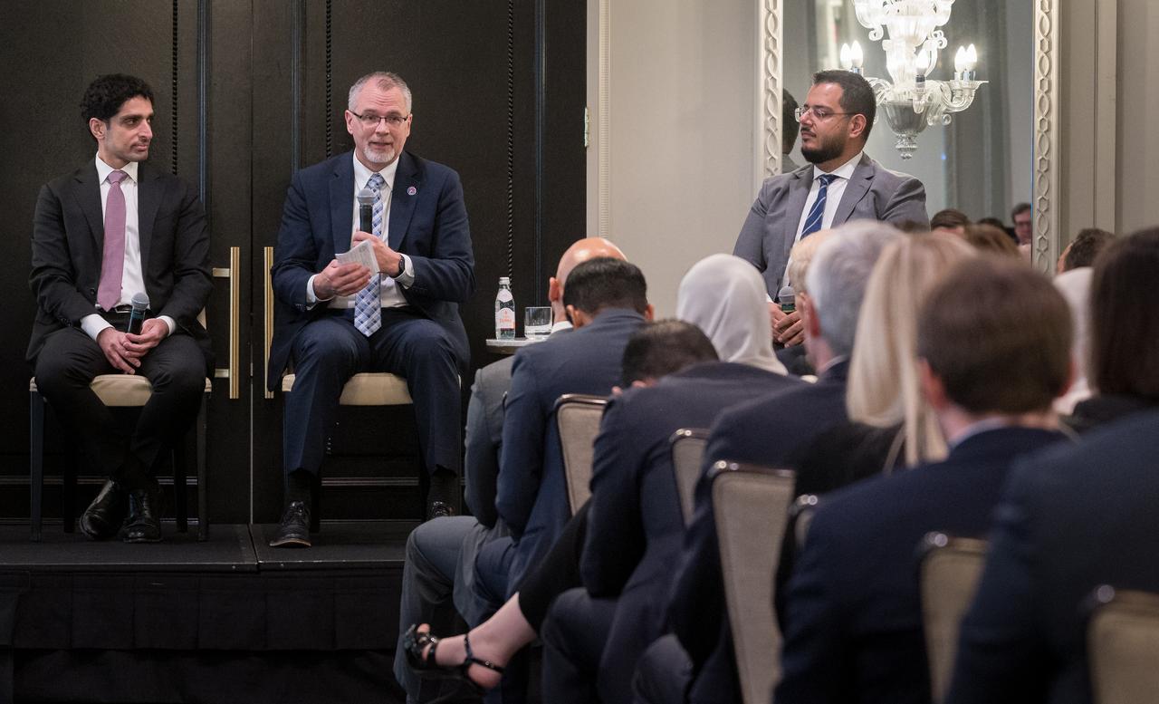 NASA Associate Administrator Jim Free, center, gives remarks during an event celebrating UAE-US collaboration in space, Friday, March 8, 2024, at the Four Seasons Hotel in Washington. Photo Credit: (NASA/Bill Ingalls)