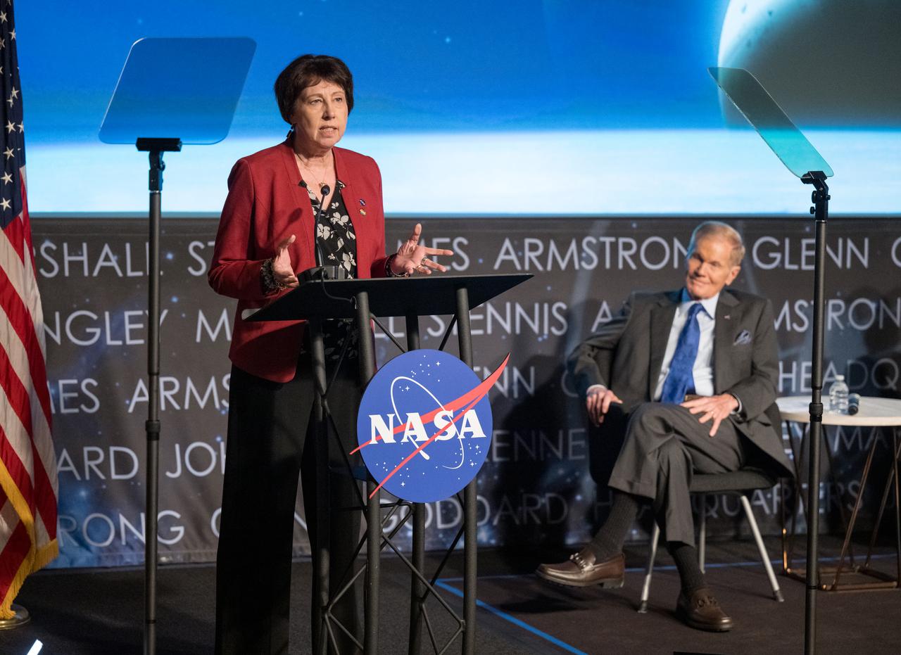 NASA Associate Administrator for Science, Nicky Fox, discusses the agency’s goals during the annual State of NASA address, Monday, March 11, 2024, at the Mary W. Jackson NASA Headquarters Building in Washington. NASA leaders discussed plans for promoting U.S. leadership in space exploration, improving life on Earth through science and innovation, humanity’s return to the Moon under the Artemis campaign, aeronautics, and more. Photo Credit: (NASA/Bill Ingalls)