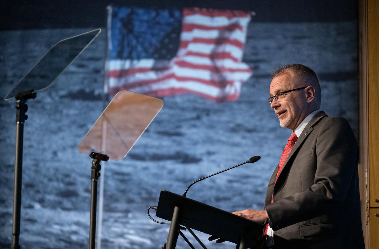 NASA Associate Administrator Jim Free discusses the agency’s goals during the annual State of NASA address, Monday, March 11, 2024, at the Mary W. Jackson NASA Headquarters Building in Washington. NASA leaders discussed plans for promoting U.S. leadership in space exploration, improving life on Earth through science and innovation, humanity’s return to the Moon under the Artemis campaign, aeronautics, and more. Photo Credit: (NASA/Bill Ingalls)