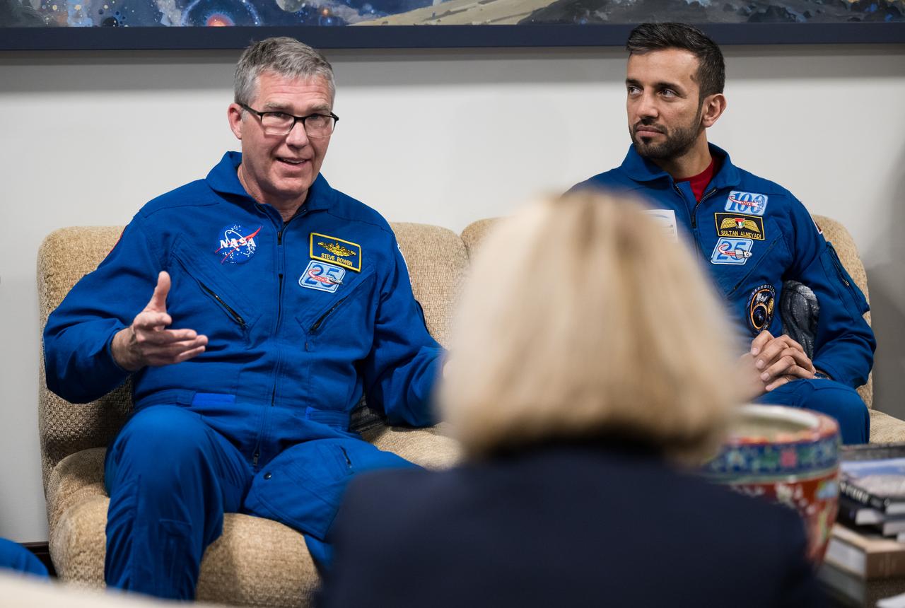Expedition 69 NASA astronaut Stephen Bowen is seen as he and fellow crewmates NASA astronauts Warren Hoburg and Frank Rubio, and  UAE (United Arab Emirates) astronaut Sultan Alneyadi, right, meet with NASA Deputy Administrator Pam Melroy, and NASA Administrator Bill Nelson, Tuesday, March 19, 2024 at the Mary W. Jackson NASA Headquarters building in Washington. Bowen, Hoburg, and Alneyadi spent 186 days aboard the International Space Station as part of Expedition 69; while Rubio set a new record for the longest single spaceflight by a U.S. astronaut, spending 371 days in orbit on an extended mission spanning Expeditions 68 and 69. Photo Credit: (NASA/Aubrey Gemignani)