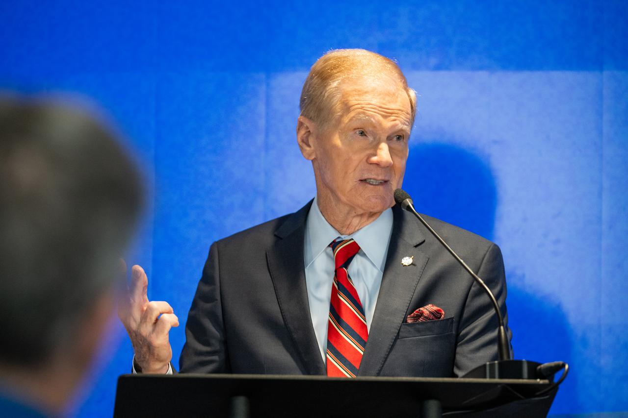 NASA Administrator Bill Nelson delivers remarks during an event with Department of Health and Human Services Secretary Xavier Becerra to highlight how the agencies are making progress toward President Joe Biden and First Lady Jill Biden’s Cancer Moonshot initiative, Thursday, March 21, 2024, in the Earth Information Center at the Mary W. Jackson NASA Headquarters building in Washington. NASA is working with agencies and researchers across the federal government to help cut the nation’s cancer death rate by at least 50% in the next 25 years, a goal of the Cancer Moonshot Initiative. Photo Credit: (NASA/Keegan Barber)