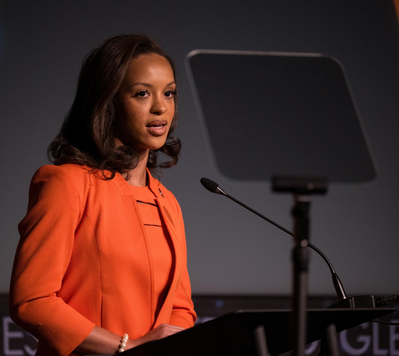 NASA Deputy Press Secretary to NASA Administrator Bill Nelson, Faith McKie, introduces the panelists during a media briefing to discuss the upcoming solar eclipse, Tuesday, March 26, 2024 at the Mary W. Jackson NASA Headquarters building in Washington. A total solar eclipse will sweep across a narrow portion of the North American continent from Mexico’s Pacific coast to the Atlantic coast of Newfoundland, Canada on April 8, 2024. A partial solar eclipse will be visible across the entire North American continent along with parts of Central America and Europe. Photo Credit: (NASA/Aubrey Gemignani)