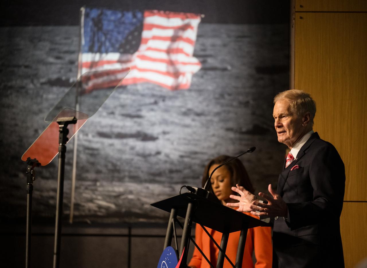 NASA Administrator Bill Nelson speaks during a media briefing to discuss the upcoming solar eclipse, Tuesday, March 26, 2024 at the Mary W. Jackson NASA Headquarters building in Washington. A total solar eclipse will sweep across a narrow portion of the North American continent from Mexico’s Pacific coast to the Atlantic coast of Newfoundland, Canada on April 8, 2024. A partial solar eclipse will be visible across the entire North American continent along with parts of Central America and Europe. Photo Credit: (NASA/Aubrey Gemignani)