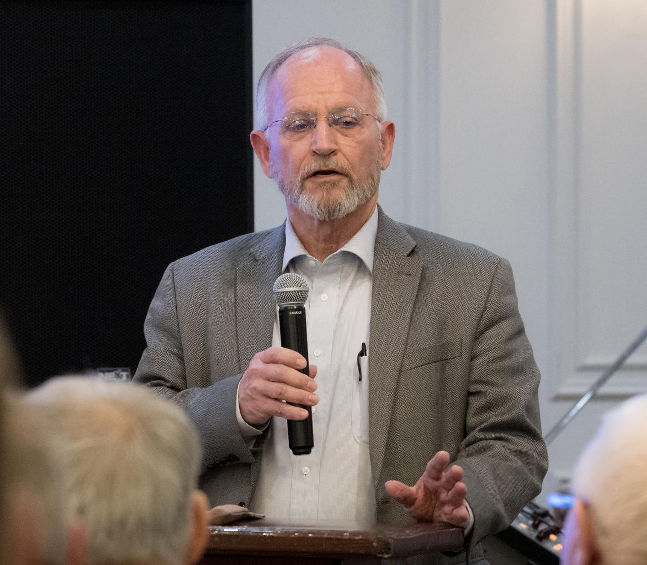 NASA Director for Human Space Flight Programs, Russia, Mark Thiessen, talks about NASA’s readiness for the landing of Expedition 70 NASA astronaut Loral O'Hara, Roscosmos cosmonaut Oleg Novitskiy, and Belarus spaceflight participant Marina Vasilevskaya, during a meeting with Roscosmos and Russian Search and Recovery Forces at the Cosmonaut Hotel in Karaganda, Kazakhstan, Thursday, April 4, 2024, Photo Credit: (NASA/Bill Ingalls)