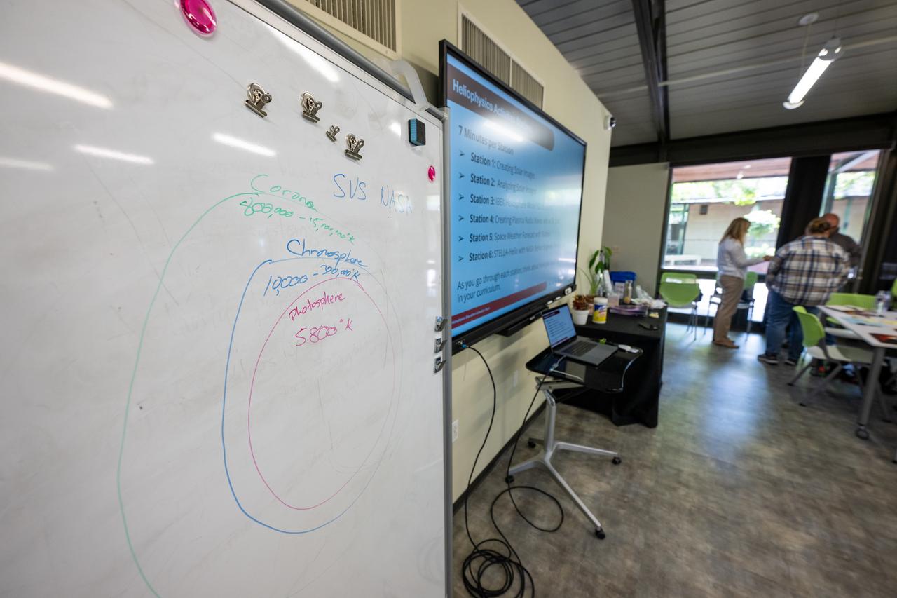 A diagram is seen during a teacher professional development event hosted by the NASA Heliophysics Education Activation Team (HEAT) at the Dallas Arboretum, Saturday, April 6, 2024, in Dallas, Texas. Photo Credit: (NASA/Keegan Barber)