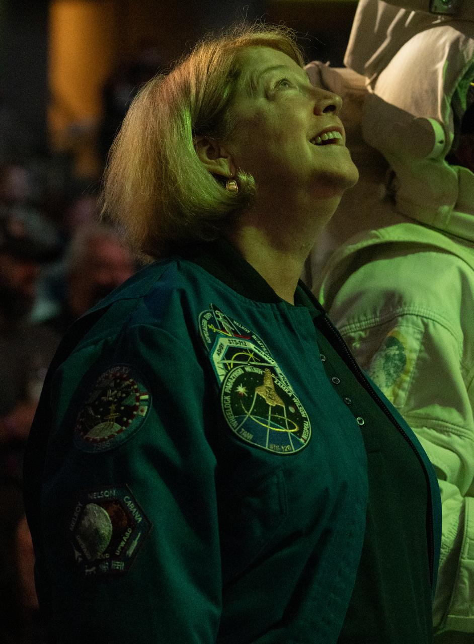 NASA Deputy Administrator Pam Melroy is seen before the start of a basketball game between the Indiana Pacers and the Miami Heat, Sunday, April 7, 2024, at Gainbridge Fieldhouse in Indianapolis, Ind. On Monday, April 8, a total solar eclipse will sweep across a narrow portion of the North American continent from Mexico’s Pacific coast to the Atlantic coast of Newfoundland, Canada, while a partial solar eclipse will be visible across the entire North American continent along with parts of Central America and Europe. Photo Credit: (NASA/Joel Kowsky)