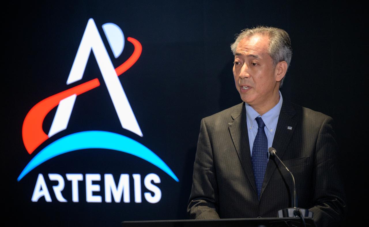 Japan Aerospace Exploration Agency (JAXA) President Hiroshi Yamakawa speaks after the signing of an historic agreement between the United States and Japan to advance sustainable human exploration of the Moon, Tuesday, April 9, 2024, at the NASA Headquarters Mary W. Jackson Building in Washington. Under the agreement, Japan will design, develop, and operate a pressurized rover for crewed and uncrewed exploration on the Moon. NASA will provide the launch and delivery of the rover to the Moon as well as two Japanese astronaut missions to the lunar surface. Photo Credit: (NASA/Bill Ingalls)