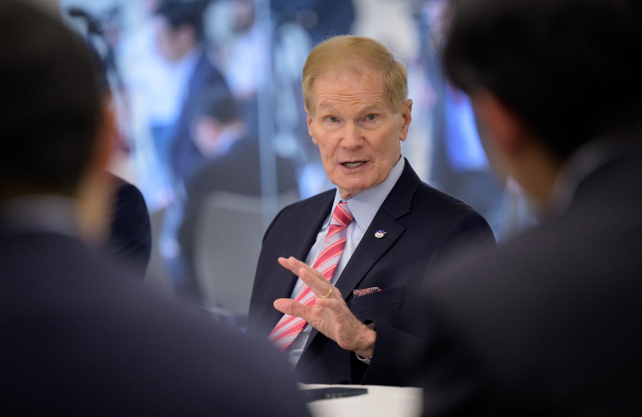 NASA Administrator Bill Nelson discusses the historic agreement signed April 9th at NASA Headquarters, between the United States and Japan to advance sustainable human exploration of the Moon, Wednesday, April 10, 2024, at the Japan Aerospace Exploration Agency (JAXA) offices in Washington. Under the agreement, Japan will design, develop, and operate a pressurized rover for crewed and uncrewed exploration on the Moon. NASA will provide the launch and delivery of the rover to the Moon as well as two Japanese astronaut missions to the lunar surface. Photo Credit: Photo Credit: (NASA/Bill Ingalls)