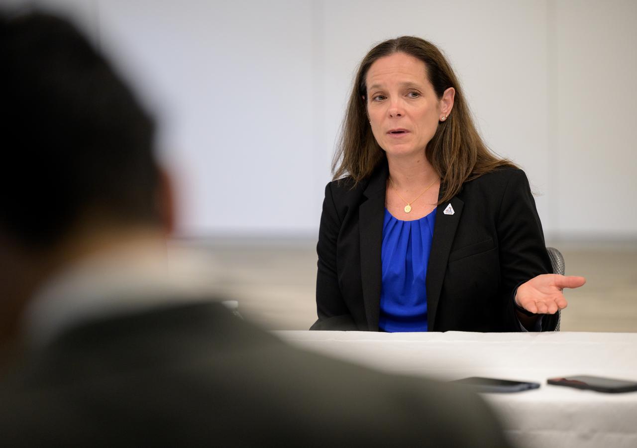 NASA Extravehicular Activity and Human Surface Mobility Program Lara Kearney discusses the historic agreement signed April 9th at NASA Headquarters, between the United States and Japan to advance sustainable human exploration of the Moon, Wednesday, April 10, 2024, at the Japan Aerospace Exploration Agency (JAXA) offices in Washington. Under the agreement, Japan will design, develop, and operate a pressurized rover for crewed and uncrewed exploration on the Moon. NASA will provide the launch and delivery of the rover to the Moon as well as two Japanese astronaut missions to the lunar surface. Photo Credit: Photo Credit: (NASA/Bill Ingalls)