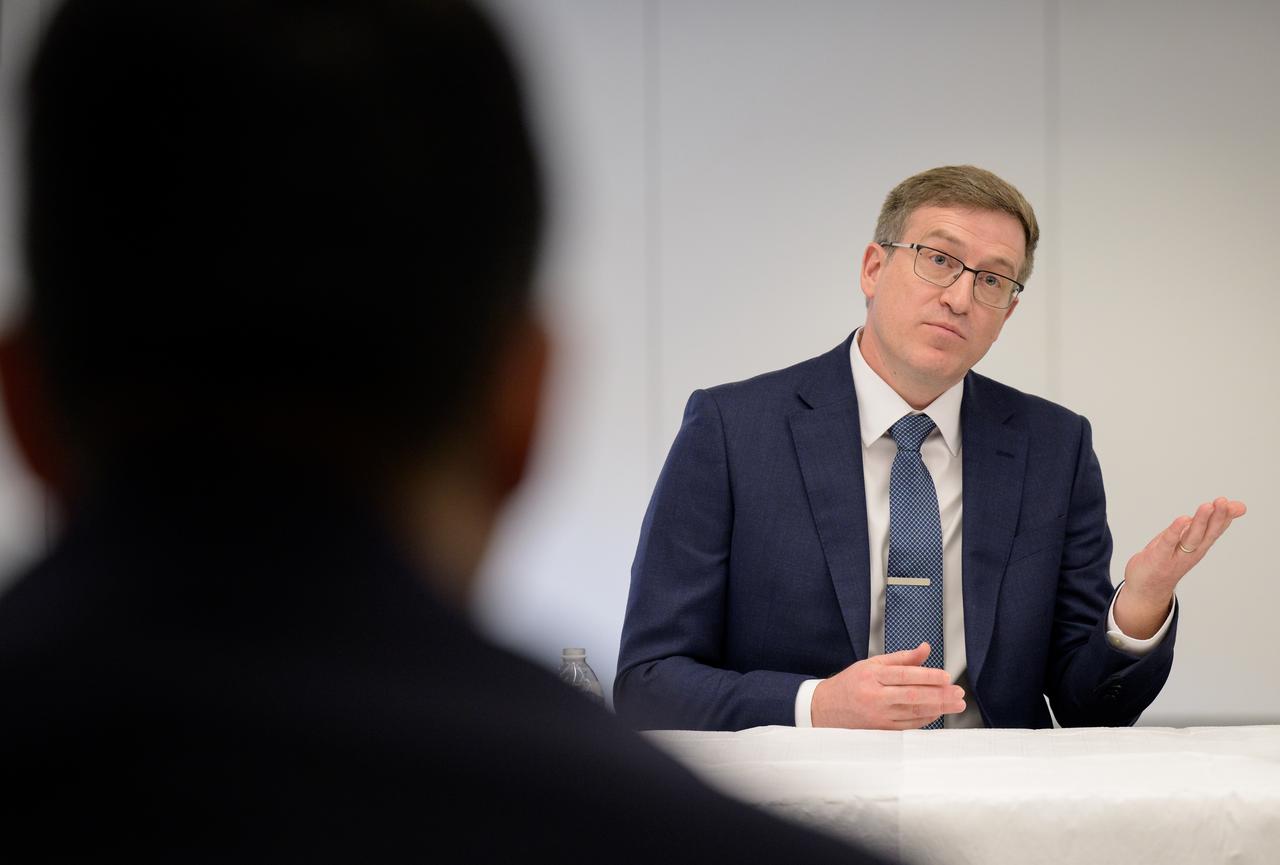 NASA Pressurized Rover Project Manager Danny Newswander discusses the historic agreement signed April 9th at NASA Headquarters, between the United States and Japan to advance sustainable human exploration of the Moon, Wednesday, April 10, 2024, at the Japan Aerospace Exploration Agency (JAXA) offices in Washington. Under the agreement, Japan will design, develop, and operate a pressurized rover for crewed and uncrewed exploration on the Moon. NASA will provide the launch and delivery of the rover to the Moon as well as two Japanese astronaut missions to the lunar surface. Photo Credit: Photo Credit: (NASA/Bill Ingalls)