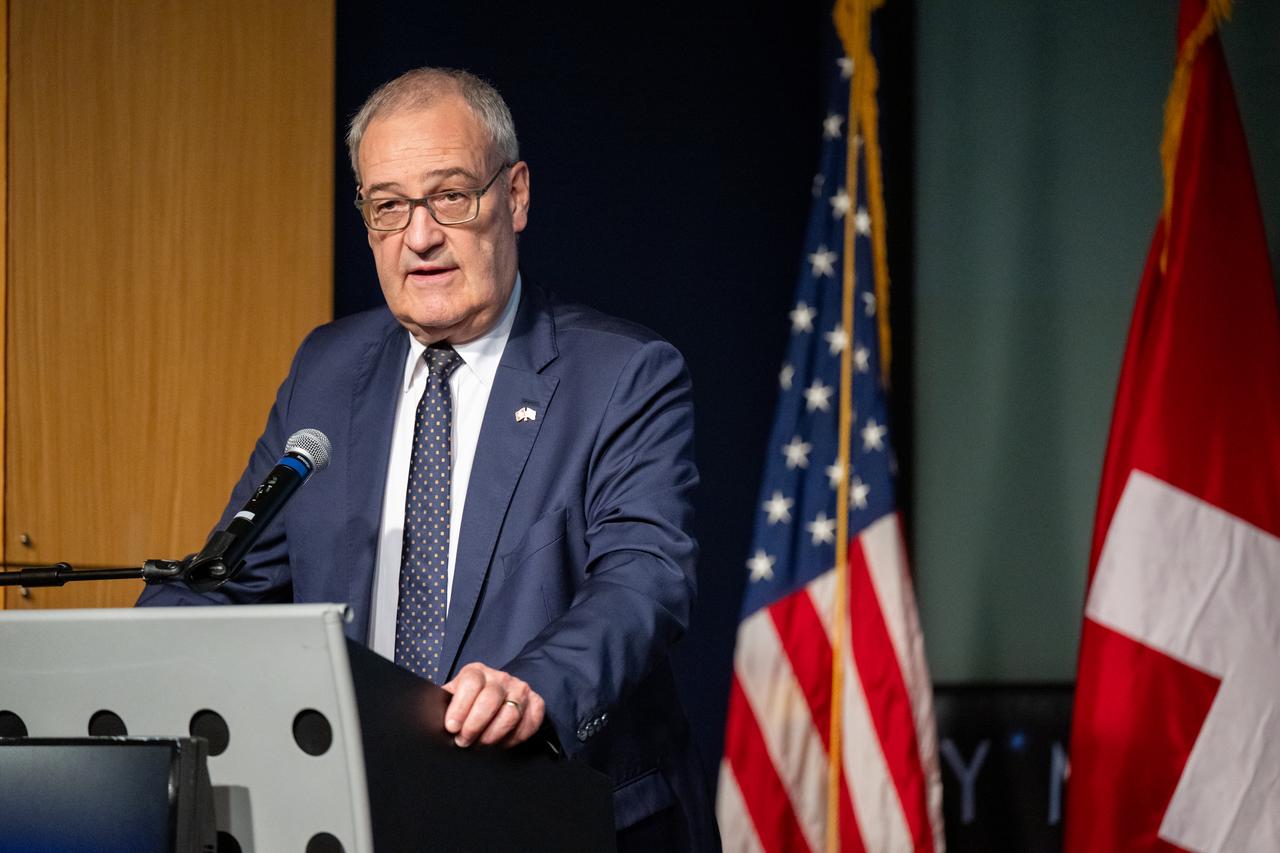 Swiss Federal Councillor Guy Parmelin delivers remarks during an Artemis Accords signing ceremony, Monday, April 15, 2024, at the Mary W. Jackson NASA Headquarters building in Washington. Switzerland is the 37th country to sign the Artemis Accords, which establish a practical set of principles to guide space exploration cooperation among nations participating in NASA’s Artemis program. Photo Credit: (NASA/Keegan Barber)