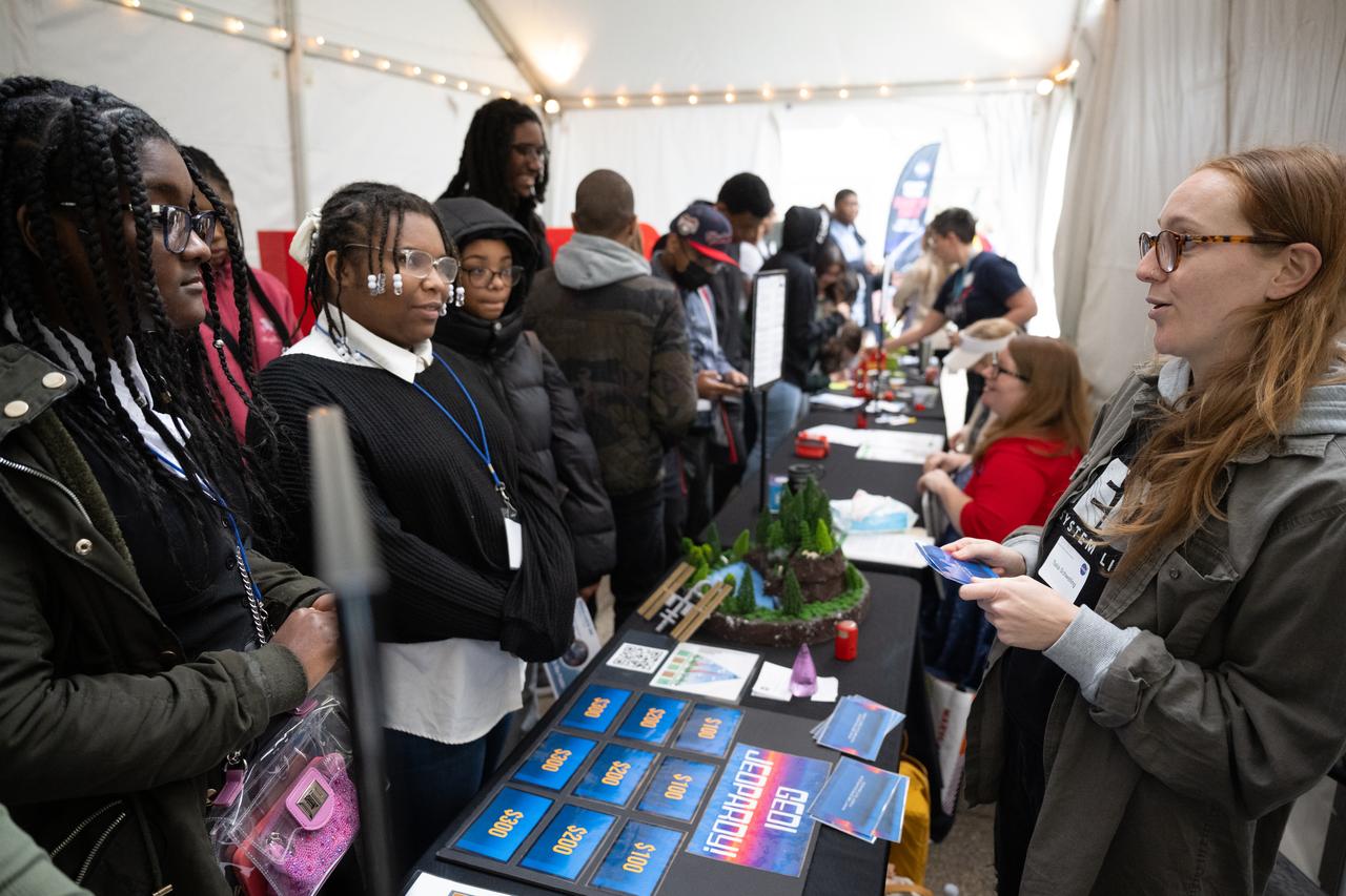 Visitors to NASA’s Earth Information Center view exhibits and hands-on activities as NASA celebrates Earth Day, Friday, April 19, 2024, at the Mary W. Jackson NASA Headquarters building in Washington. Photo Credit: (NASA/Joel Kowsky)