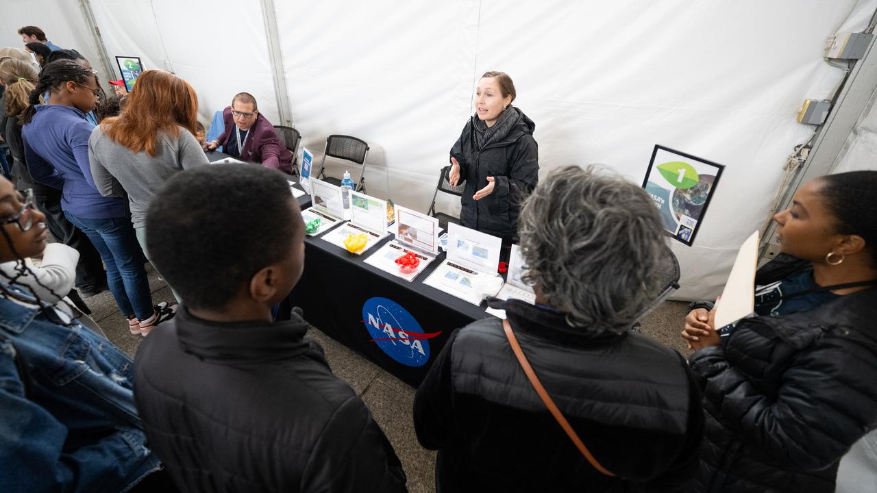 Visitors to NASA’s Earth Information Center view exhibits and hands-on activities as NASA celebrates Earth Day, Friday, April 19, 2024, at the Mary W. Jackson NASA Headquarters building in Washington. Photo Credit: (NASA/Joel Kowsky)