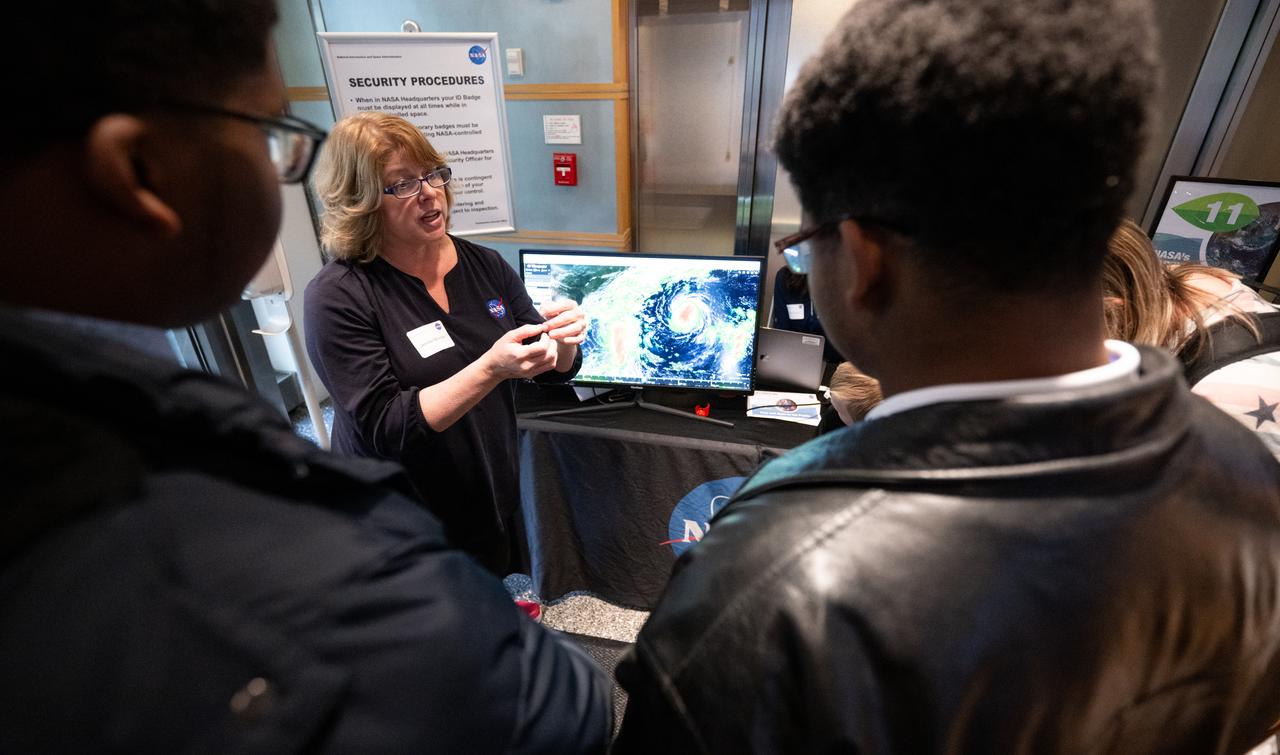 Visitors to NASA’s Earth Information Center view exhibits and hands-on activities as NASA celebrates Earth Day, Friday, April 19, 2024, at the Mary W. Jackson NASA Headquarters building in Washington. Photo Credit: (NASA/Joel Kowsky)