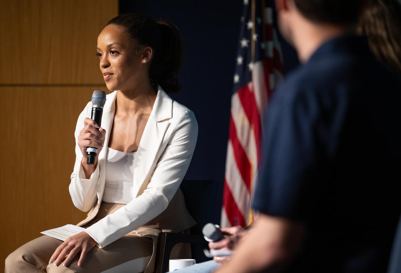 Faith McKie, acting NASA Press Secretary, open a briefing in advance of Earth Day to share updates on NASA’s climate science, Friday, April 19, 2024, at the Mary W. Jackson NASA Headquarters building in Washington. NASA Administrator Bill Nelson, Karen St. Germain, division director of the Earth Science Division of NASA’s Science Mission Directorate, and Tom Wagner, associate director for Earth Action in the Earth Science Division of NASA’s Science Mission Directorate, discussed early data from NASA’s PACE (Plankton, Aerosol, Cloud, ocean Ecosystem) mission and announced new airborne science missions. Photo Credit: (NASA/Joel Kowsky)