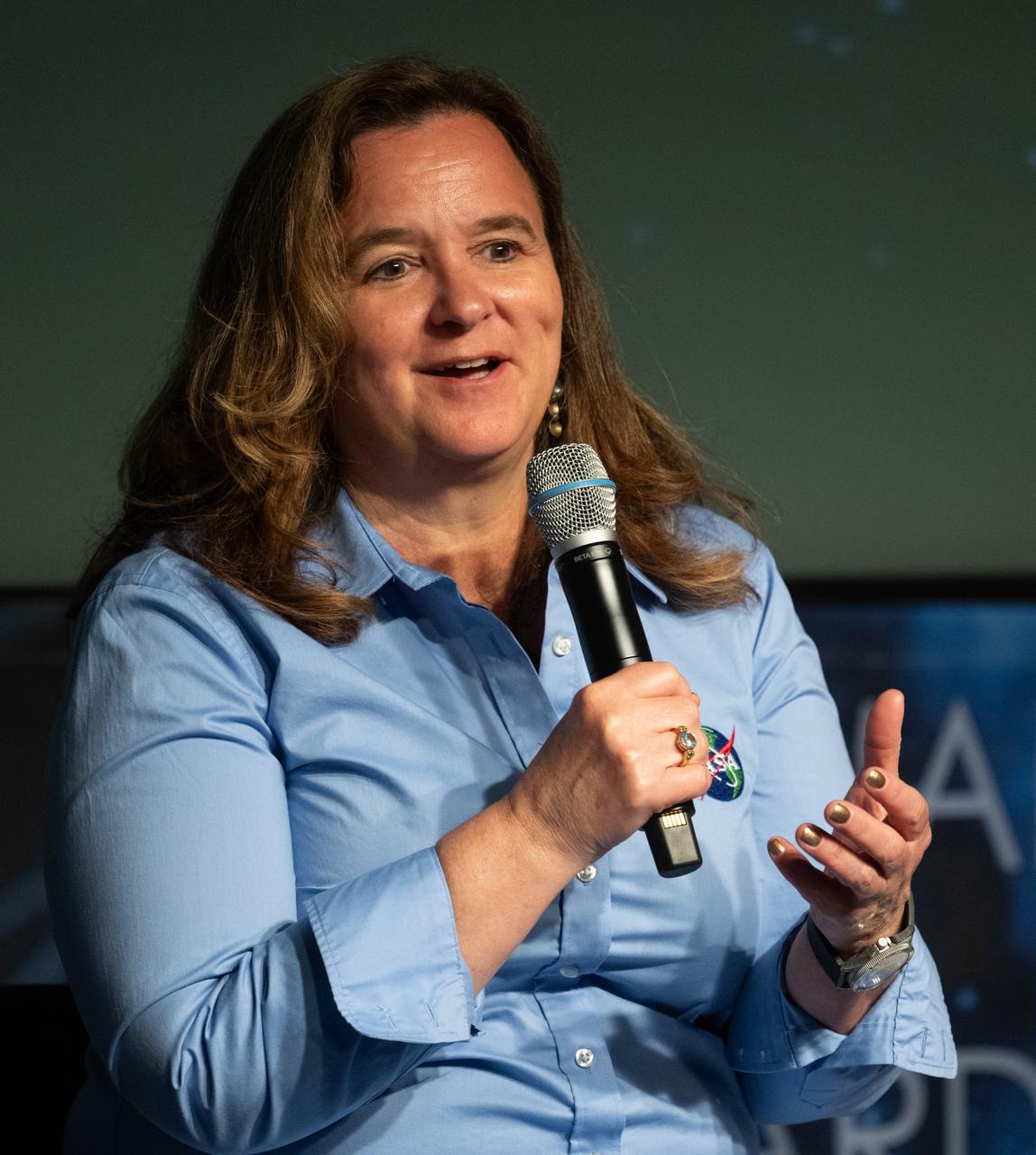 Karen St. Germain, division director of the Earth Sciences Division of NASA’s Science Mission Directorate, speaks during a briefing, Friday, April 19, 2024, at the Mary W. Jackson NASA Headquarters building in Washington. Germain, NASA Administrator Bill Nelson, and Tom Wagner, associate director for Earth Action in the Earth Science Division of NASA’s Science Mission Directorate, discussed early data from NASA’s PACE (Plankton, Aerosol, Cloud, ocean Ecosystem) mission and announced new airborne science missions. Photo Credit: (NASA/Joel Kowsky)