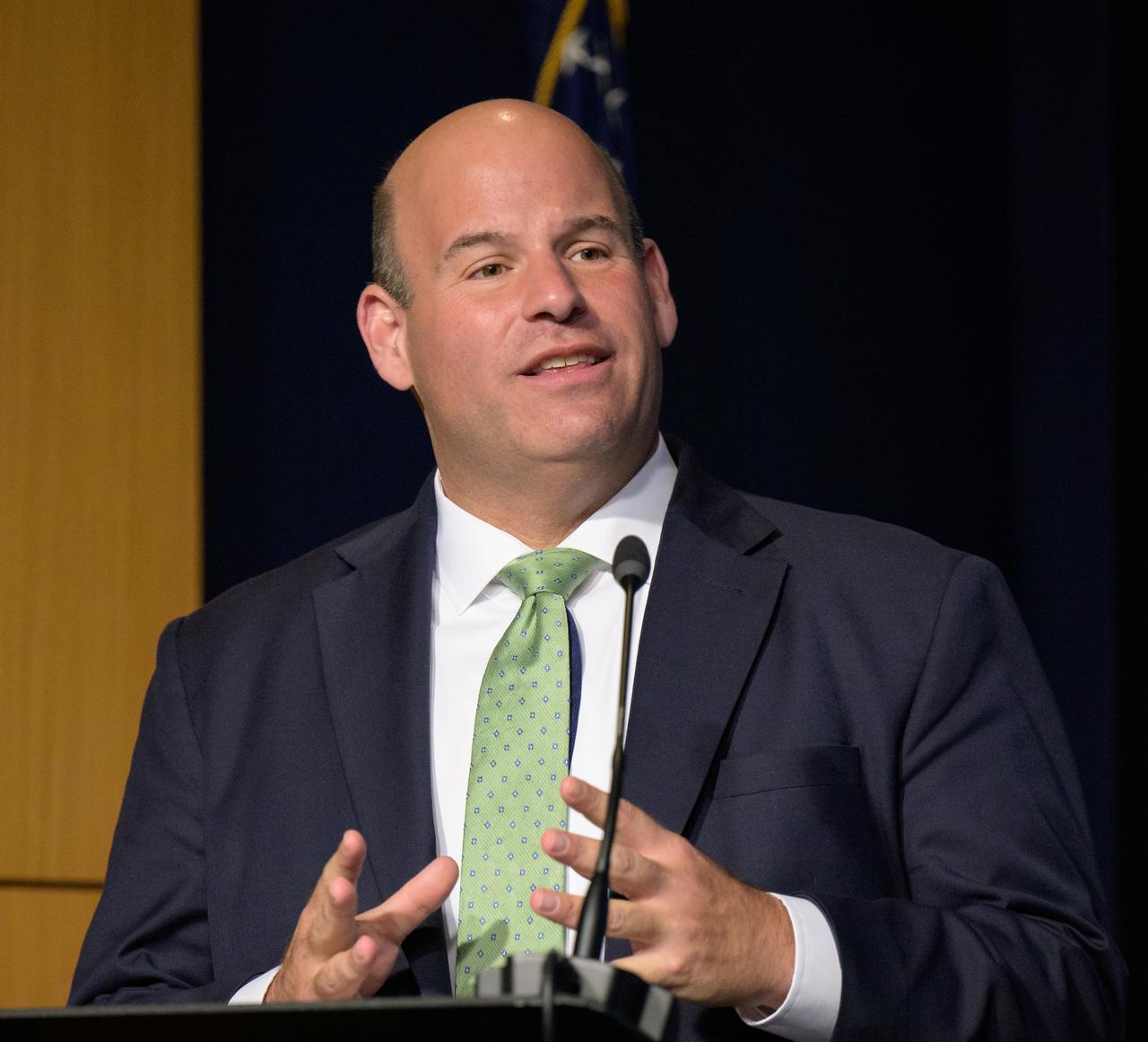 Acting Chief of Protocol, U.S. Department of State, Ethan Rosenzweig, addresses a Diplomatic Corps during a U.S. Department of State Open House, Monday, April 29, 2024, at the NASA Headquarters Mary W. Jackson Building in Washington. The event was focused on deepening bilateral relationships, specifically how international partnerships are strengthened by space exploration. Photo Credit: (NASA/Bill Ingalls)