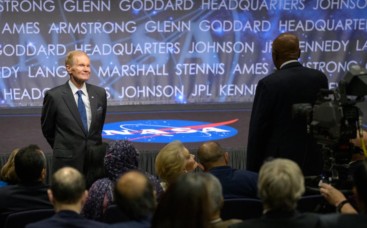 NASA Administrator Bill Nelson addresses a Diplomatic Corps during a U.S. Department of State Open House, Monday, April 29, 2024, at the NASA Headquarters Mary W. Jackson Building in Washington. The event was focused on deepening bilateral relationships, specifically how international partnerships are strengthened by space exploration. Photo Credit: (NASA/Bill Ingalls)