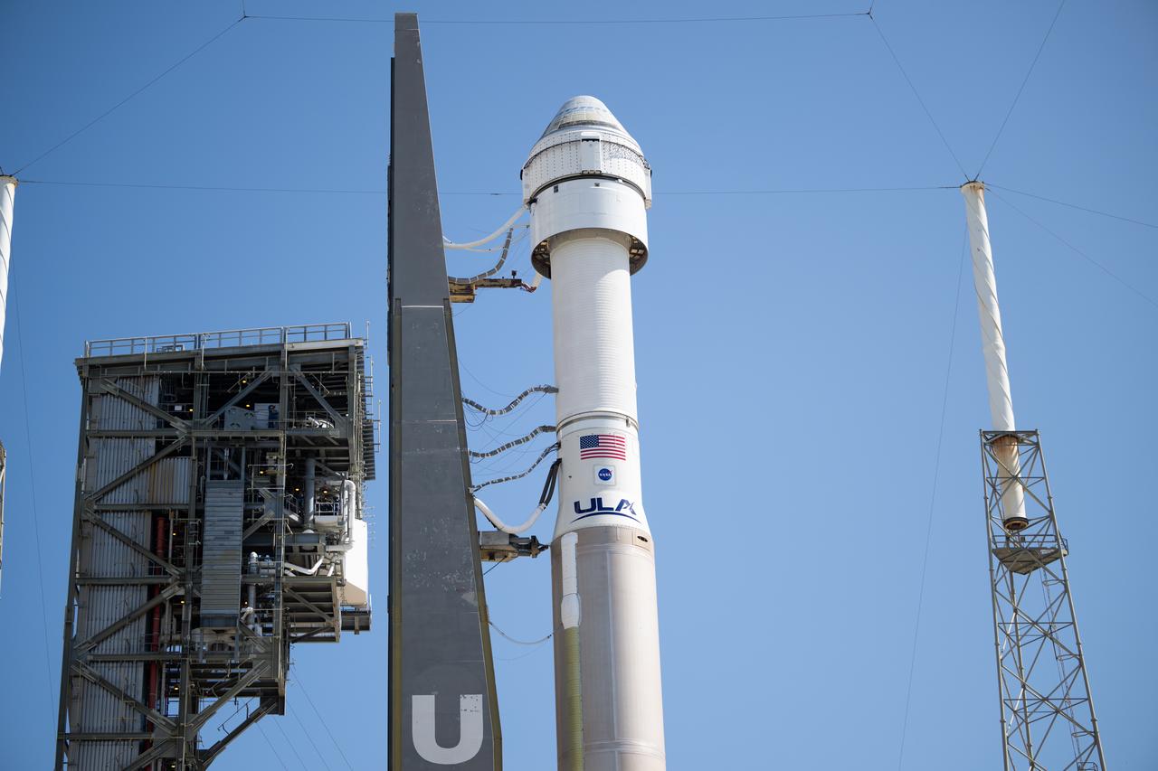 A United Launch Alliance Atlas V rocket with Boeing’s CST-100 Starliner spacecraft aboard is seen as it is rolled out of the Vertical Integration Facility to the launch pad at Space Launch Complex 41 ahead of the NASA’s Boeing Crew Flight Test, Saturday, May 4, 2024 at Cape Canaveral Space Force Station in Florida. NASA’s Boeing Crew Flight Test is the first launch with astronauts aboard the Starliner spacecraft and Atlas V rocket to the International Space Station as part of the agency’s Commercial Crew Program. The flight test, targeted for launch at 10:34 p.m. EDT on Monday, May 6, serves as an end-to-end demonstration of Boeing’s crew transportation system and will carry NASA astronauts Butch Wilmore and Suni Williams to and from the orbiting laboratory. Photo Credit: (NASA/Joel Kowsky)