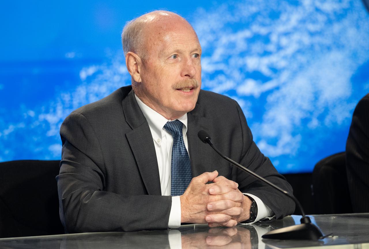 Ken Bowersox, associate administrator for NASA's Space Operations Mission Directorate, is seen during a press conference after the first launch attempt of NASA’s Boeing Crew Flight Test was scrubbed for the day, Monday, May 6, 2024, at NASA’s Kennedy Space Center in Florida. NASA’s Boeing Crew Flight Test is the first launch with astronauts of the Boeing CFT-100 spacecraft and United Launch Alliance Atlas V rocket to the International Space Station as part of the agency’s Commercial Crew Program. The flight test, targeted for launch no earlier than Friday, May 10, serves as an end-to-end demonstration of Boeing’s crew transportation system and will carry NASA astronauts Butch Wilmore and Suni Williams to and from the orbiting laboratory. Photo Credit: (NASA/Joel Kowsky)