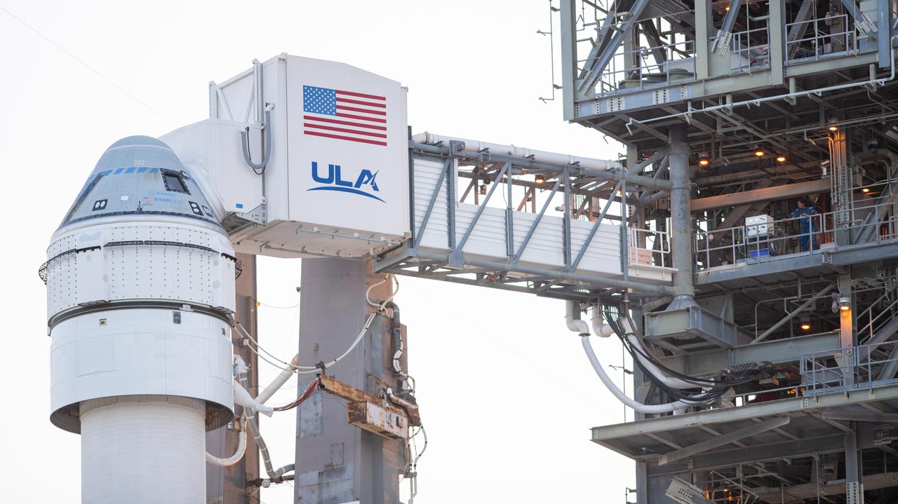 NASA astronaut Suni Williams is seen on the crew access tower at Space Launch Complex 41 before boarding Boeing’s CST-100 Starliner spacecraft atop a United Launch Alliance Atlas V during a launch attempt of NASA’s Boeing Crew Flight Test, Monday, May 6, 2024 at Cape Canaveral Space Force Station in Florida. NASA’s Boeing Crew Flight Test is the first launch with astronauts of the Boeing CFT-100 spacecraft and United Launch Alliance Atlas V rocket to the International Space Station as part of the agency’s Commercial Crew Program. The flight test, next targeted for launch no earlier than Friday, May 10, serves as an end-to-end demonstration of Boeing’s crew transportation system and will carry NASA astronauts Butch Wilmore and Suni Williams to and from the orbiting laboratory. Photo Credit: (NASA/Joel Kowsky)