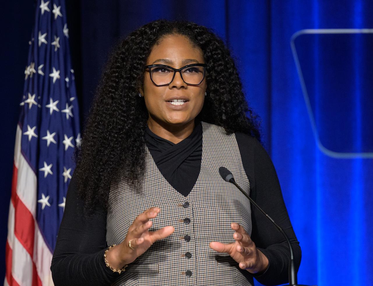NASA Public Affairs Specialist Melissa Howell moderates a NASA employee town hall on how the agency is using and developing Artificial Intelligence (AI) tools to advance missions and research, Wednesday, May 22, 2024, at the NASA Headquarters Mary W. Jackson Building in Washington. Photo Credit: (NASA/Bill Ingalls)