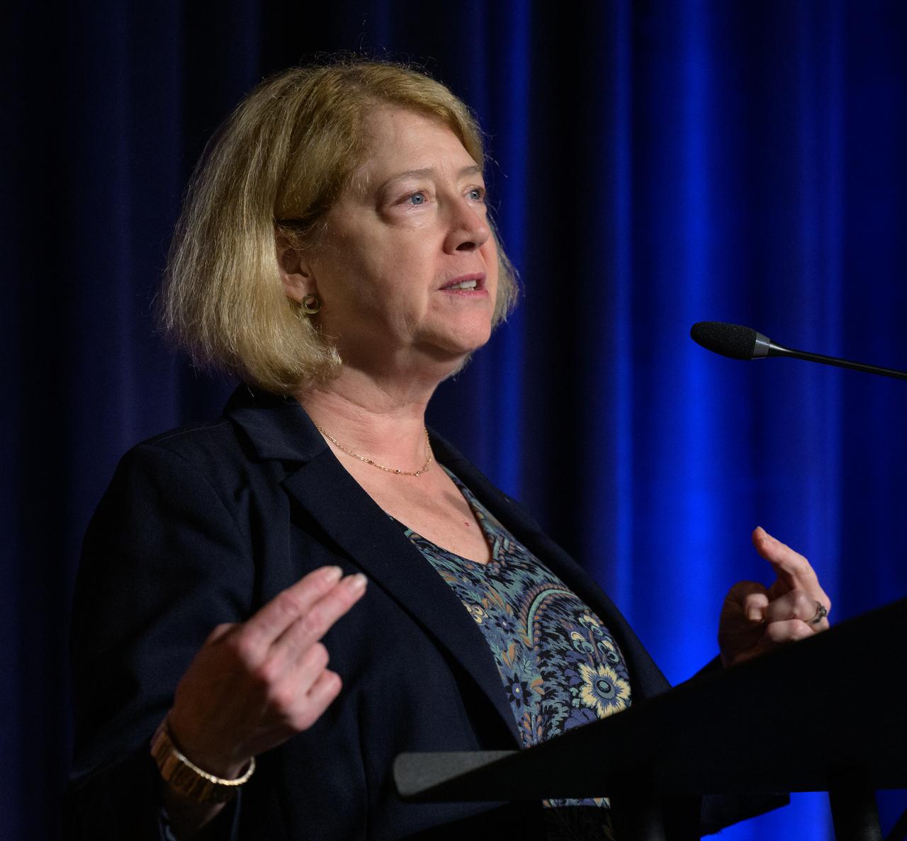 NASA Deputy Administrator Pam Melroy participates in a NASA employee town hall on how the agency is using and developing Artificial Intelligence (AI) tools to advance missions and research, Wednesday, May 22, 2024, at the NASA Headquarters Mary W. Jackson Building in Washington. Photo Credit: (NASA/Bill Ingalls)