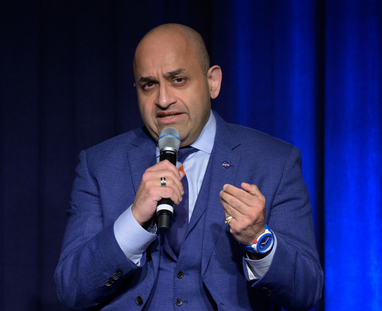 NASA Chief Technologist A.C. Charania participates in a NASA employee town hall on how the agency is using and developing Artificial Intelligence (AI) tools to advance missions and research, Wednesday, May 22, 2024, at the NASA Headquarters Mary W. Jackson Building in Washington. Photo Credit: (NASA/Bill Ingalls)