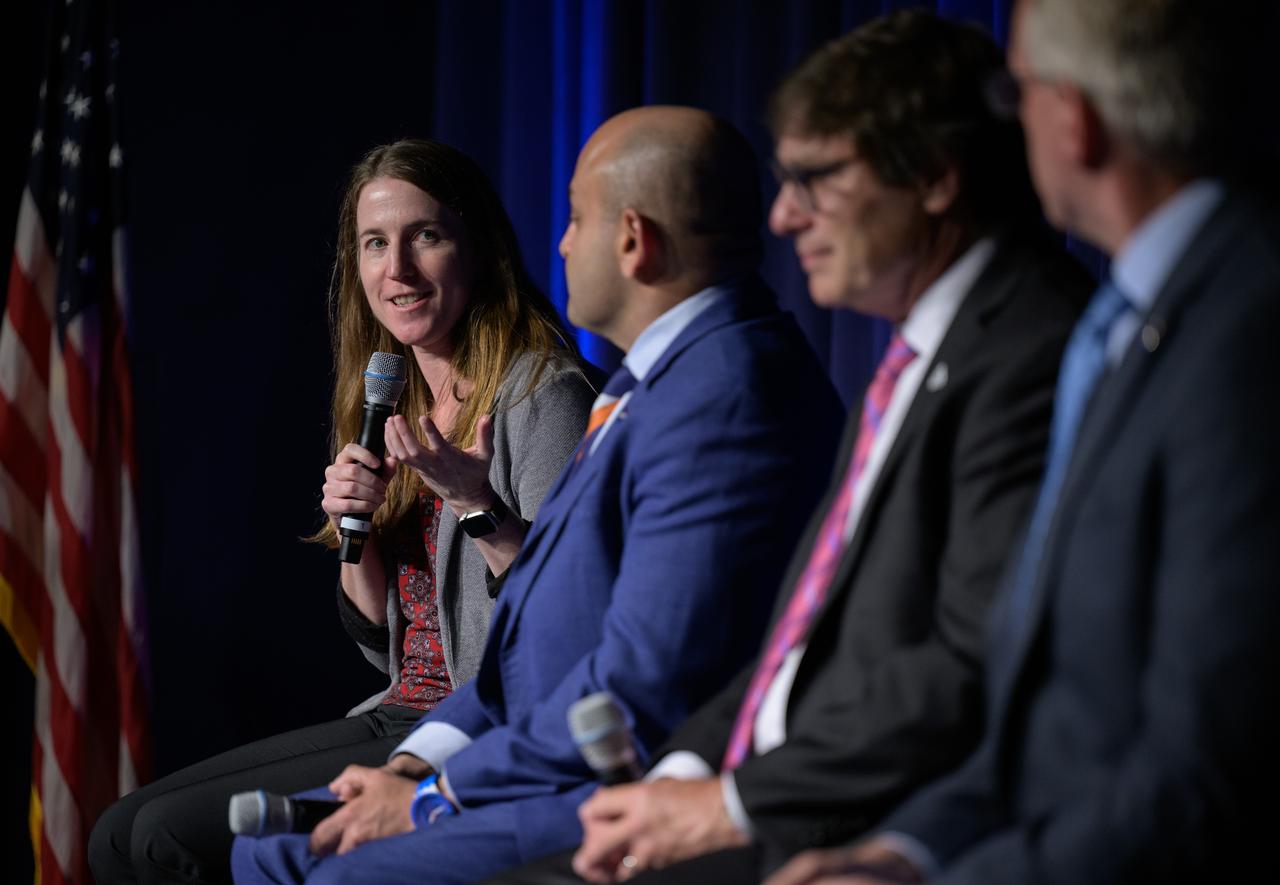 NASA Chief Scientist Kate Calvin gives remarks in a NASA employee town hall on how the agency is using and developing Artificial Intelligence (AI) tools to advance missions and research, Wednesday, May 22, 2024, at the NASA Headquarters Mary W. Jackson Building in Washington. Photo Credit: (NASA/Bill Ingalls)