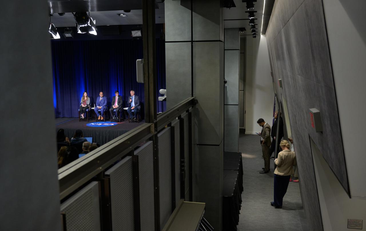NASA Public Affairs Specialist Melissa Howell, left, NASA Chief Scientist Kate Calvin, NASA Chief Technologist A.C. Charania, NASA Chief Artificial Intelligence Officer David Salvagnini, and NASA Chief Information Officer Jeff Seaton, right, participate in a NASA employee town hall on how the agency is using and developing Artificial Intelligence (AI) tools to advance missions and research, Wednesday, May 22, 2024, at the NASA Headquarters Mary W. Jackson Building in Washington. Photo Credit: (NASA/Bill Ingalls)