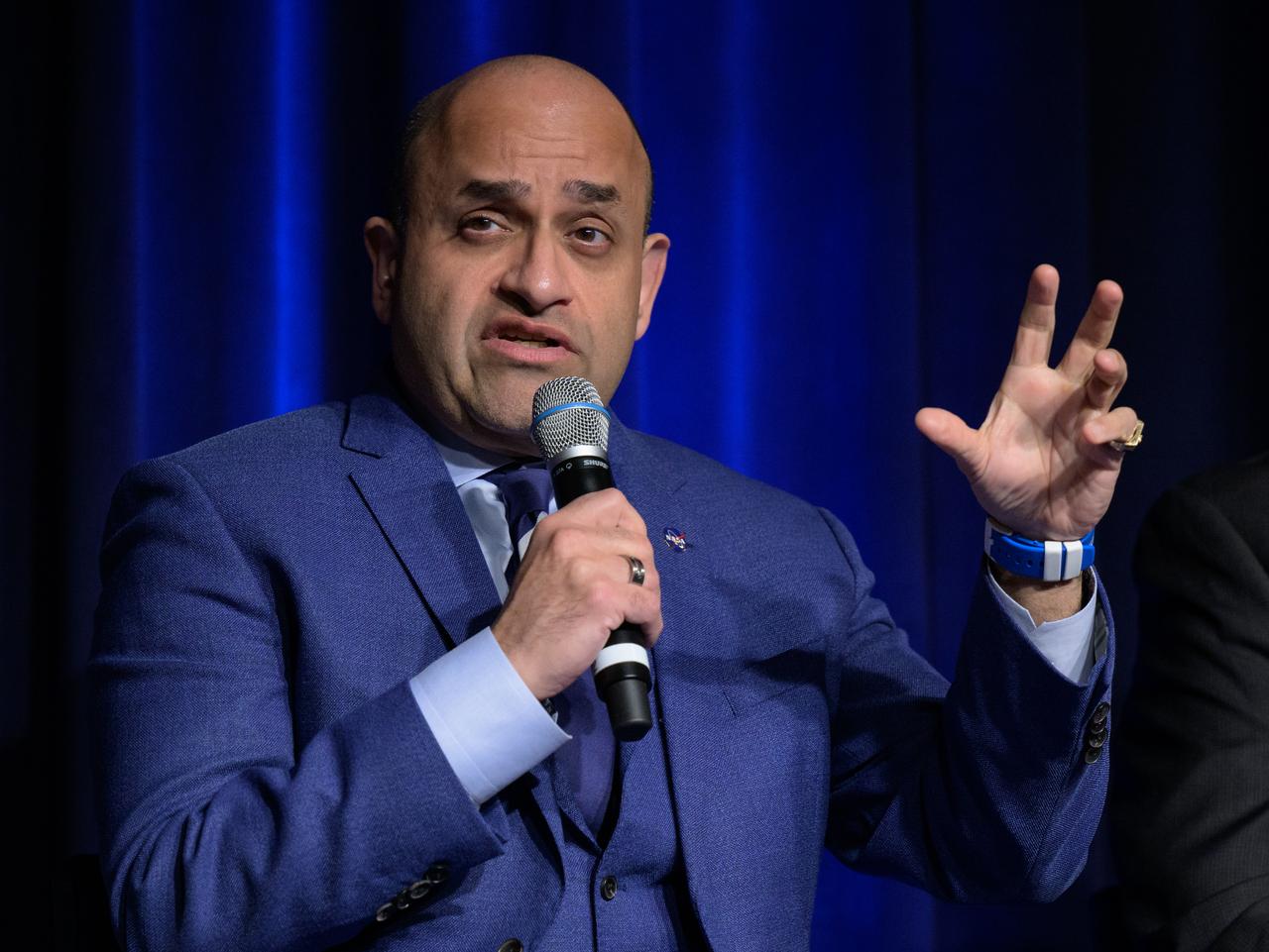NASA Chief Technologist A.C. Charania participates in a NASA employee town hall on how the agency is using and developing Artificial Intelligence (AI) tools to advance missions and research, Wednesday, May 22, 2024, at the NASA Headquarters Mary W. Jackson Building in Washington. Photo Credit: (NASA/Bill Ingalls)