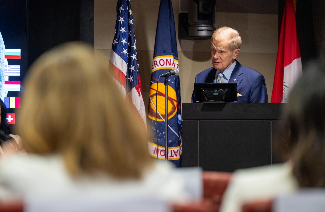 NASA Administrator Bill Nelson delivers remarks during an Artemis Accords signing ceremony, Thursday, May 30, 2024, at the Mary W. Jackson NASA Headquarters building in Washington. Peru is the 41st country to sign the Artemis Accords, which establish a practical set of principles to guide space exploration cooperation among nations participating in NASA’s Artemis program. Photo Credit: (NASA/Keegan Barber)