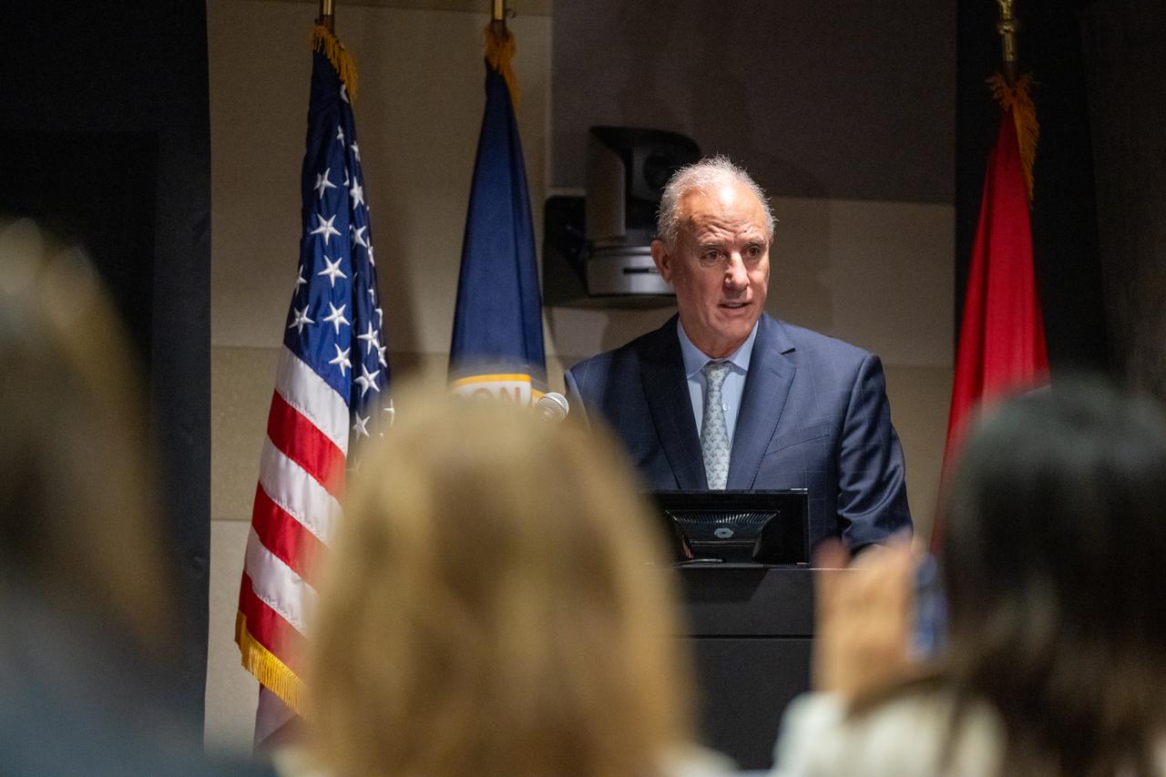 Peruvian Foreign Minister Javier González-Olaechea delivers remarks during an Artemis Accords signing ceremony, Thursday, May 30, 2024, at the Mary W. Jackson NASA Headquarters building in Washington. Peru is the 41st country to sign the Artemis Accords, which establish a practical set of principles to guide space exploration cooperation among nations participating in NASA’s Artemis program. Photo Credit: (NASA/Keegan Barber)