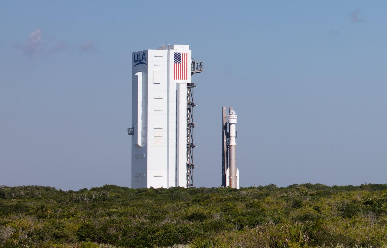 A United Launch Alliance Atlas V rocket with Boeing’s CST-100 Starliner spacecraft aboard is seen as it is rolled out of the Vertical Integration Facility to the launch pad at Space Launch Complex 41 ahead of the NASA’s Boeing Crew Flight Test, Thursday, May 30, 2024 at Cape Canaveral Space Force Station in Florida. NASA’s Boeing Crew Flight Test is the first launch with astronauts of the Boeing CFT-100 spacecraft and United Launch Alliance Atlas V rocket to the International Space Station as part of the agency’s Commercial Crew Program. The flight test, targeted for launch at 12:25 p.m. EDT on Saturday, June 1, serves as an end-to-end demonstration of Boeing’s crew transportation system and will carry NASA astronauts Butch Wilmore and Suni Williams to and from the orbiting laboratory. Photo Credit: (NASA/Joel Kowsky)