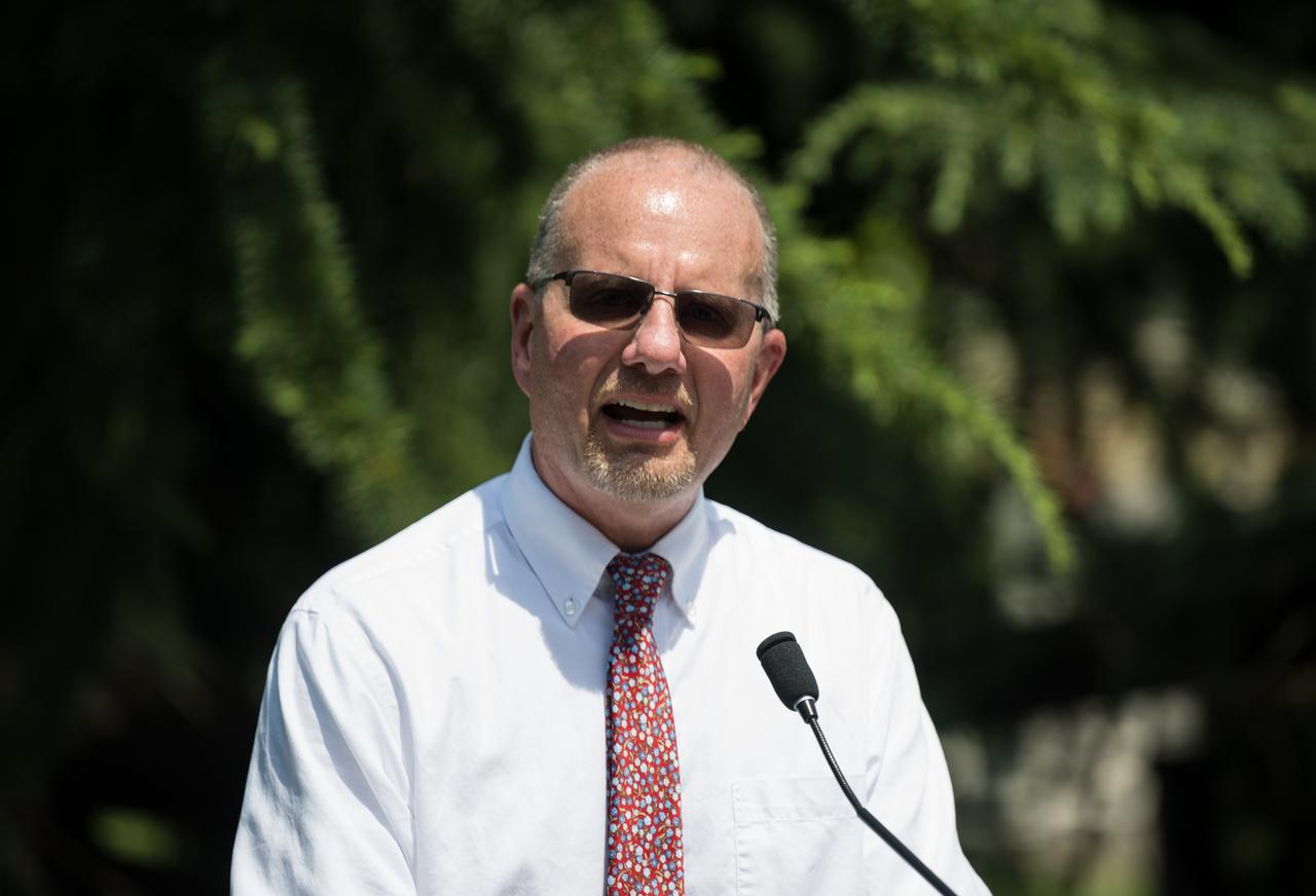 Director of the Capitol Grounds and Arboretum, Jim Kaufmann, provides welcome remarks at a Moon tree dedication ceremony, Tuesday, June 4, 2024 at the United States Capitol in Washington. The American Sweetgum tree planted on the southwestern side of the Capitol, was grown from a seed that was flown around the Moon during the Artemis I mission. Photo Credit: (NASA/Aubrey Gemignani)