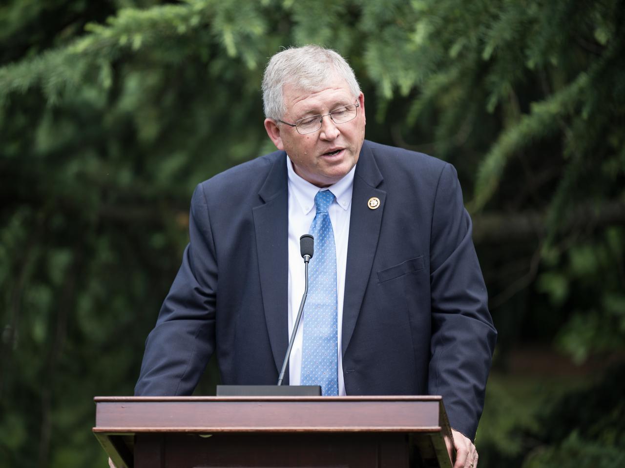 U.S. Rep. Frank Lucas (R-OK) provides remarks at a Moon tree dedication ceremony, Tuesday, June 4, 2024 at the United States Capitol in Washington. The American Sweetgum tree planted on the southwestern side of the Capitol, was grown from a seed that was flown around the Moon during the Artemis I mission. Photo Credit: (NASA/Aubrey Gemignani)