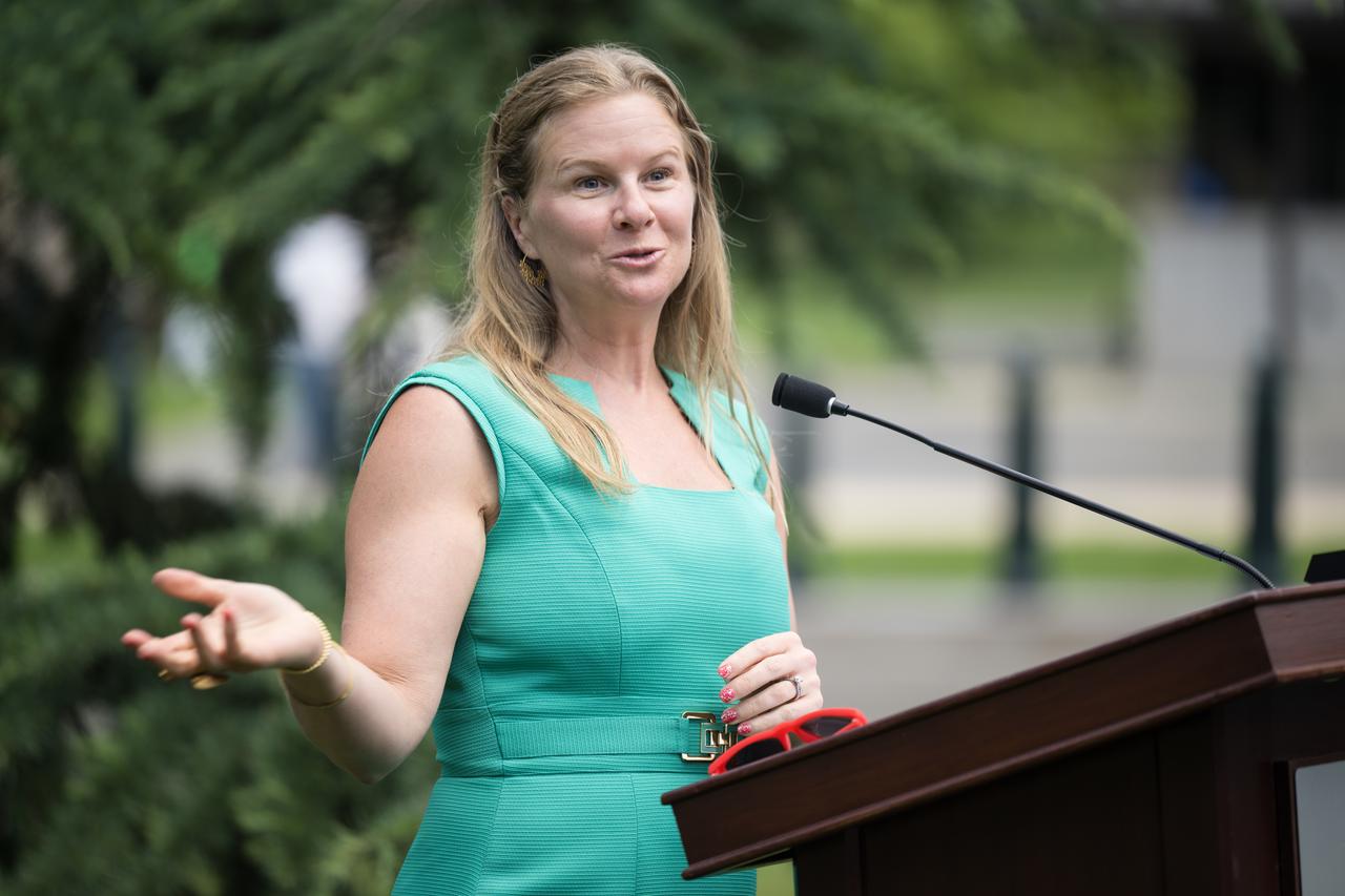 Minister, Congressional, Public and Intergovernmental Affairs, Embassy of Canada, Carrie Goodge O'Brien, provides remarks at a Moon tree dedication ceremony, Tuesday, June 4, 2024 at the United States Capitol in Washington. The American Sweetgum tree planted on the southwestern side of the Capitol, was grown from a seed that was flown around the Moon during the Artemis I mission. Photo Credit: (NASA/Aubrey Gemignani)