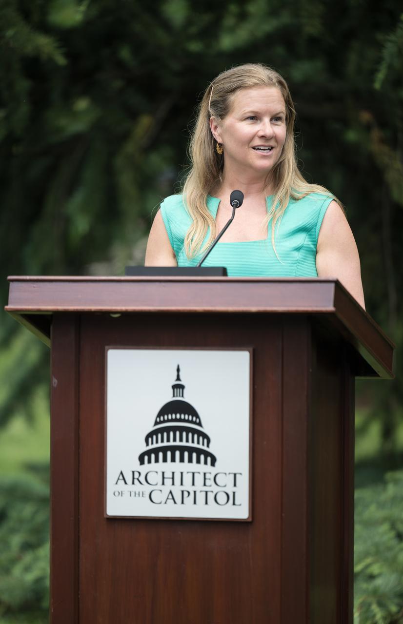 Minister, Congressional, Public and Intergovernmental Affairs, Embassy of Canada, Carrie Goodge O'Brien, provides remarks at a Moon tree dedication ceremony, Tuesday, June 4, 2024 at the United States Capitol in Washington. The American Sweetgum tree planted on the southwestern side of the Capitol, was grown from a seed that was flown around the Moon during the Artemis I mission. Photo Credit: (NASA/Aubrey Gemignani)