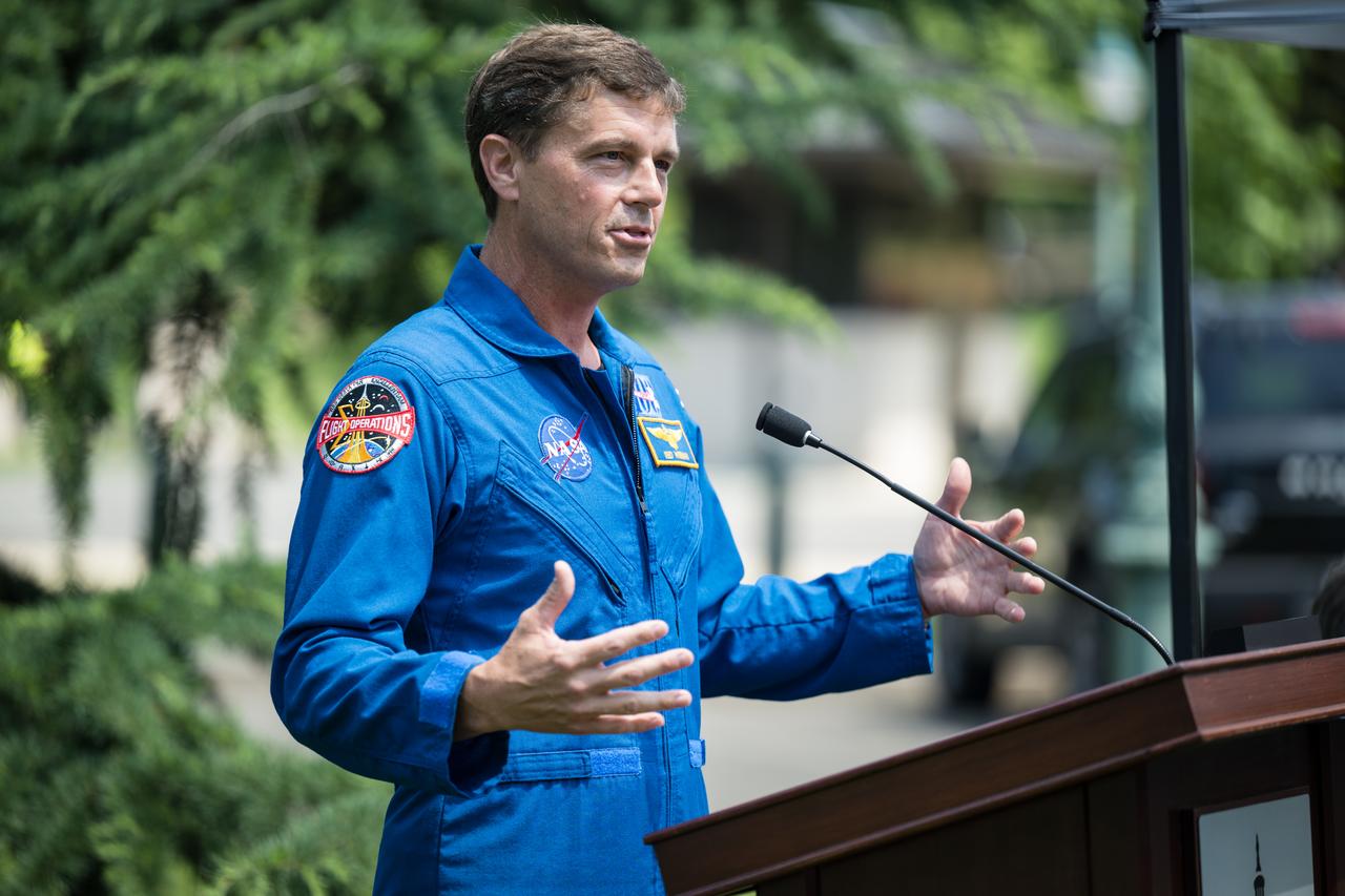 Artemis II Commander, NASA astronaut Reid Wiseman provides remarks at a Moon tree dedication ceremony, Tuesday, June 4, 2024 at the United States Capitol in Washington. The American Sweetgum tree planted on the southwestern side of the Capitol, was grown from a seed that was flown around the Moon during the Artemis I mission. Photo Credit: (NASA/Aubrey Gemignani)