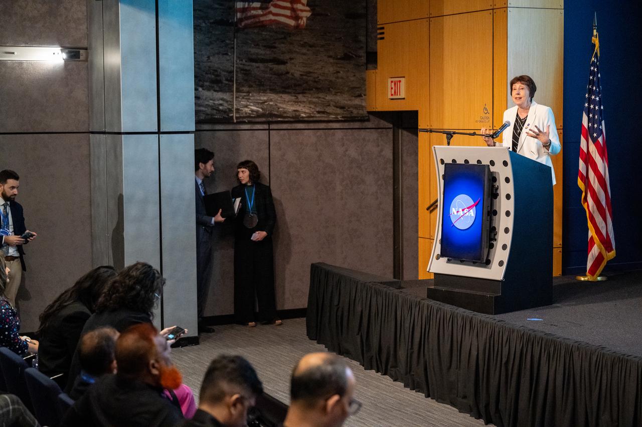 NASA Earth Science Division Associate Administrator Nicola Fox delivers remarks during a gathering of NASA Space Apps Challenge Global Winners and Local Leads from around the world Wednesday, June 5, 2024, at the Mary W. Jackson NASA Headquarters building in Washington. Photo Credit: (NASA/Keegan Barber)