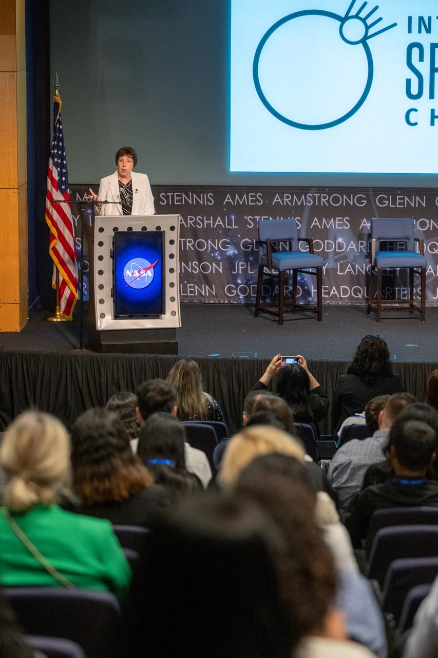 NASA Earth Science Division Associate Administrator Nicola Fox delivers remarks during a gathering of NASA Space Apps Challenge Global Winners and Local Leads from around the world Wednesday, June 5, 2024, at the Mary W. Jackson NASA Headquarters building in Washington. Photo Credit: (NASA/Keegan Barber)