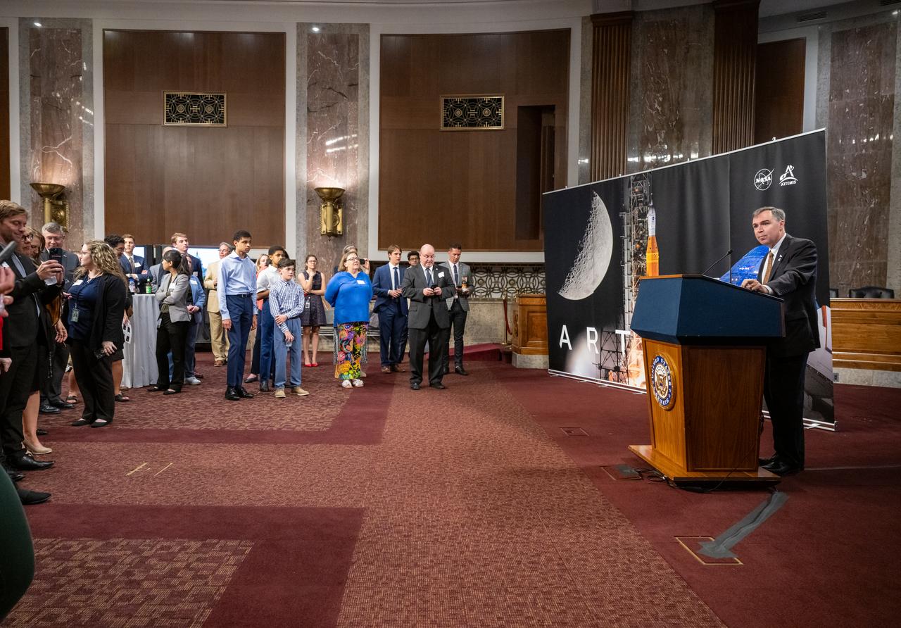 President and CEO of the Coalition for Deep Space Exploration Allen Cutler delivers remarks during a reception with Artemis II crew members Wednesday, June 5, 2024, at the Dirksen Senate Office Building in Washington.  Photo Credit: (NASA/Keegan Barber)