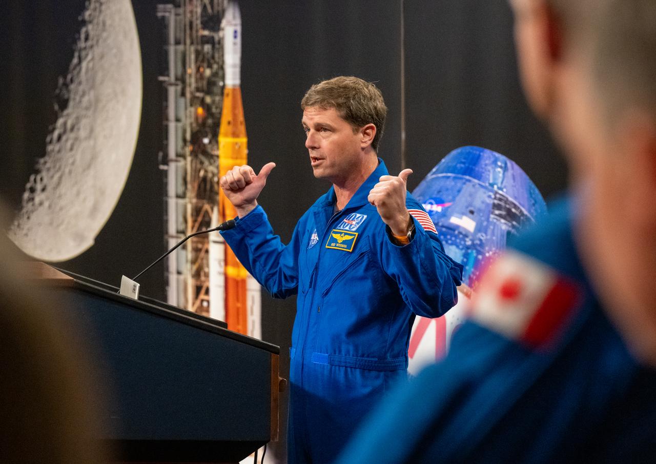 NASA astronaut Reid Wiseman delivers remarks during a reception with Artemis II crew members Wednesday, June 5, 2024, at the Dirksen Senate Office Building in Washington.  Photo Credit: (NASA/Keegan Barber)