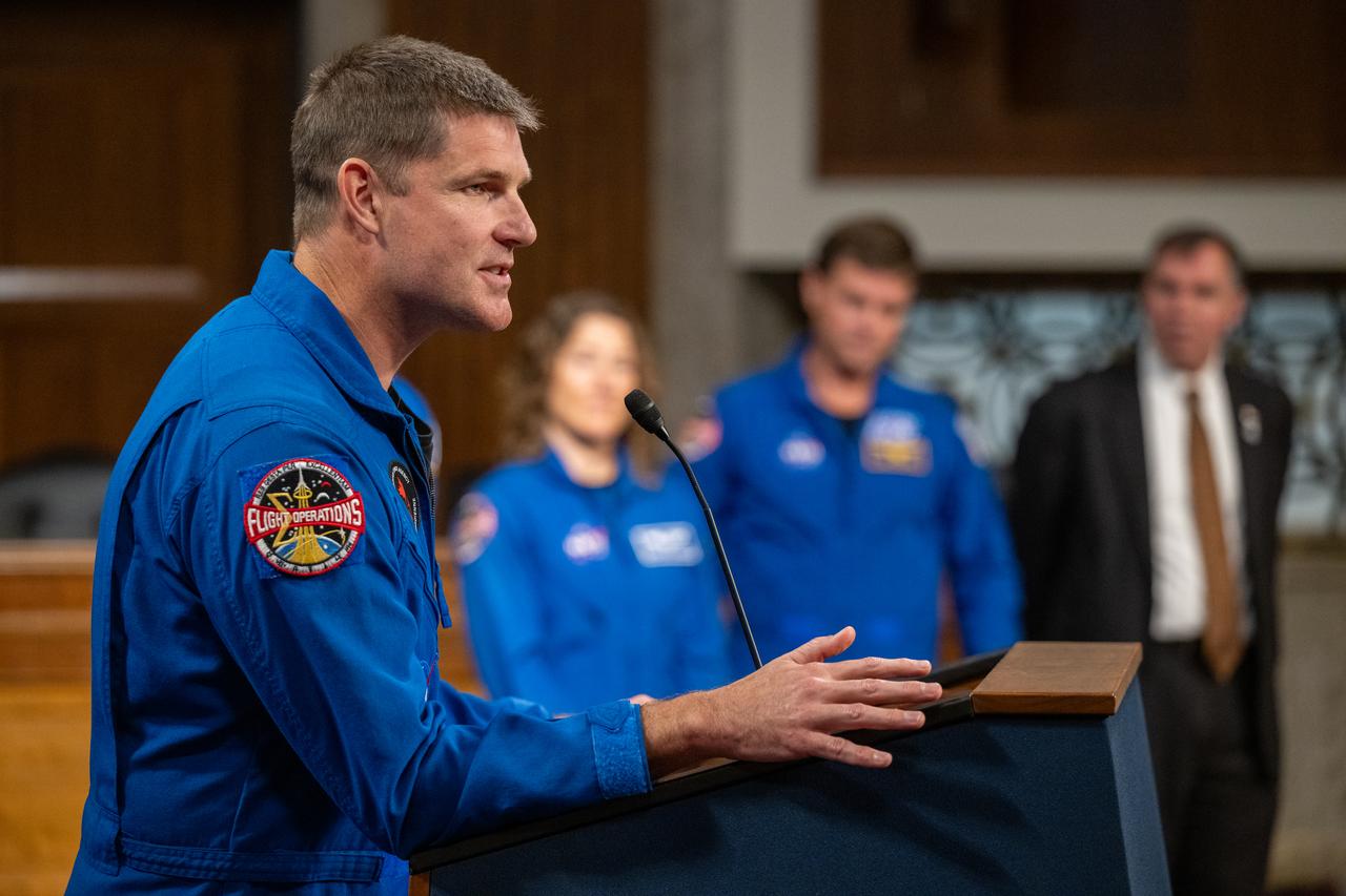 CSA (Canadian Space Agency) astronaut Jeremy Hansen delivers remarks during a reception with Artemis II crew members Wednesday, June 5, 2024, at the Dirksen Senate Office Building in Washington. Photo Credit: (NASA/Keegan Barber)