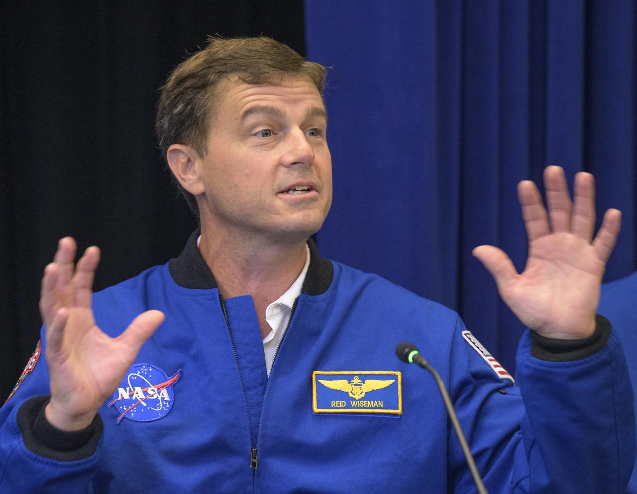 NASA astronaut Reid Wiseman gives remarks during a White House staff briefing along with his fellow Artemis II crew, NASA astronauts Christina Koch, Victor Glover, and Canadian Space Agency (CSA) astronaut Jeremy Hansen, Thursday, June 6, 2024, at the Eisenhower Executive Office Building in Washington. Photo Credit: (NASA/Bill Ingalls)