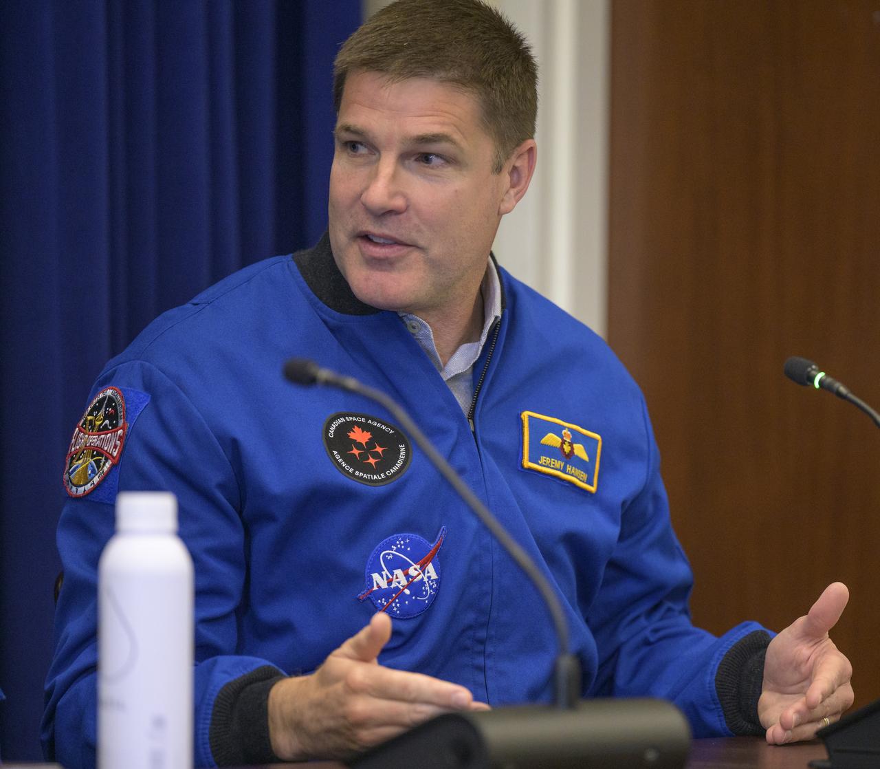 Canadian Space Agency (CSA) astronaut Jeremy Hansen gives remarks during a White House staff briefing along with his fellow Artemis II crew, NASA astronauts Christina Koch, Reid Wiseman, and Victor Glover, Thursday, June 6, 2024, at the Eisenhower Executive Office Building in Washington. Photo Credit: (NASA/Bill Ingalls)
