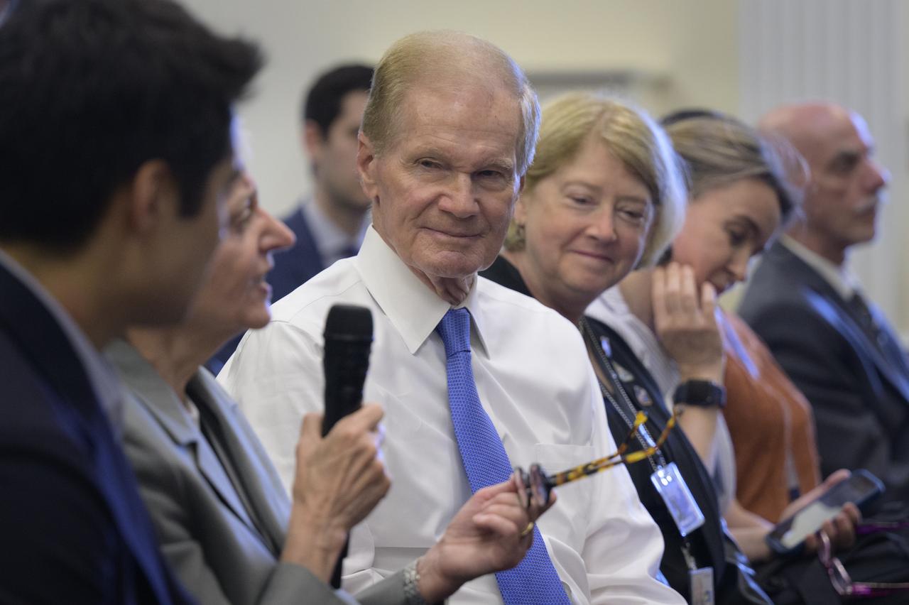 NASA Administrator Bill Nelson and NASA Deputy Administrator Pam Melroy are seen during a White House staff briefing with Artemis II crew, NASA astronauts Christina Koch, Victor Glover, Reid Wiseman, and Canadian Space Agency (CSA) astronaut Jeremy Hansen, Thursday, June 6, 2024, at the Eisenhower Executive Office Building in Washington. Photo Credit: (NASA/Bill Ingalls)