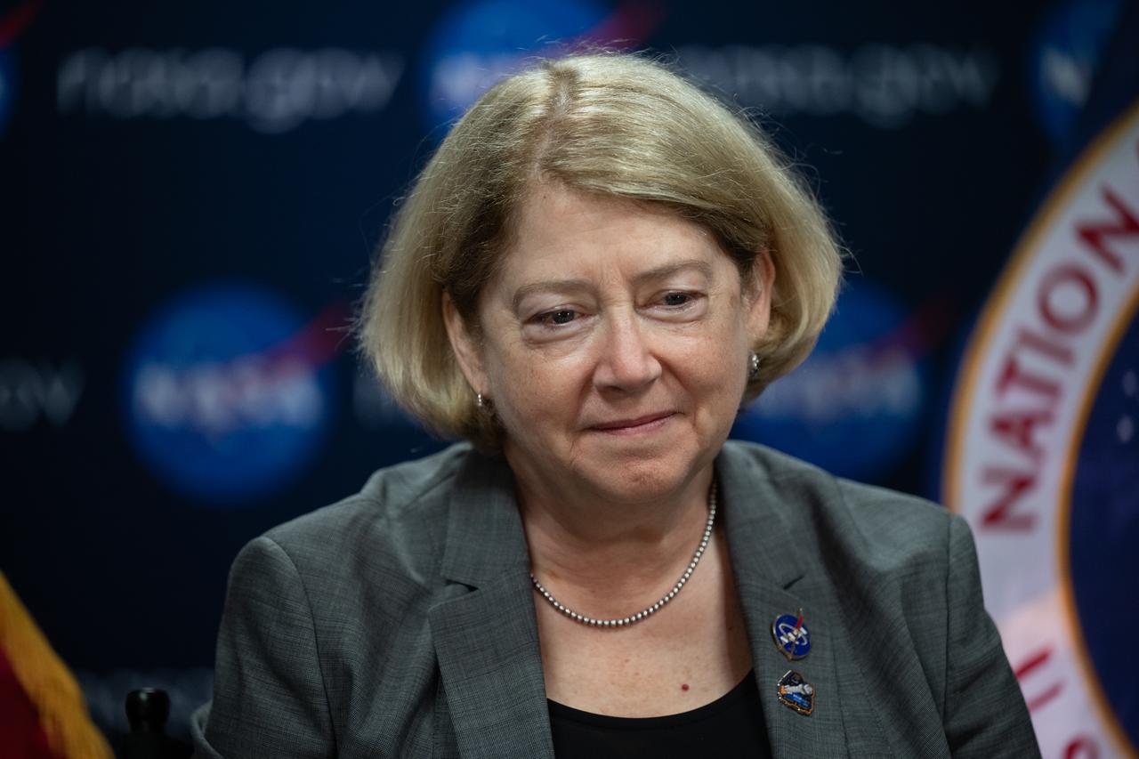 NASA Deputy Administrator Pam Melroy is seen during an Earth-to-space call with the agency’s Boeing Crew Flight Test crew members Butch Wilmore and Suni Williams aboard the International Space Station, Monday, June 10, 2024 at the Mary W. Jackson NASA Headquarters building in Washington. Melroy, NASA Administrator Bill Nelson, NASA Associate Administrator Jim Free, and Johnson Space Center Director Vanessa Wyche spoke to Wilmore and Williams about their mission aboard Boeing’s Starliner Spacecraft. Photo Credit: (NASA/Joel Kowsky)