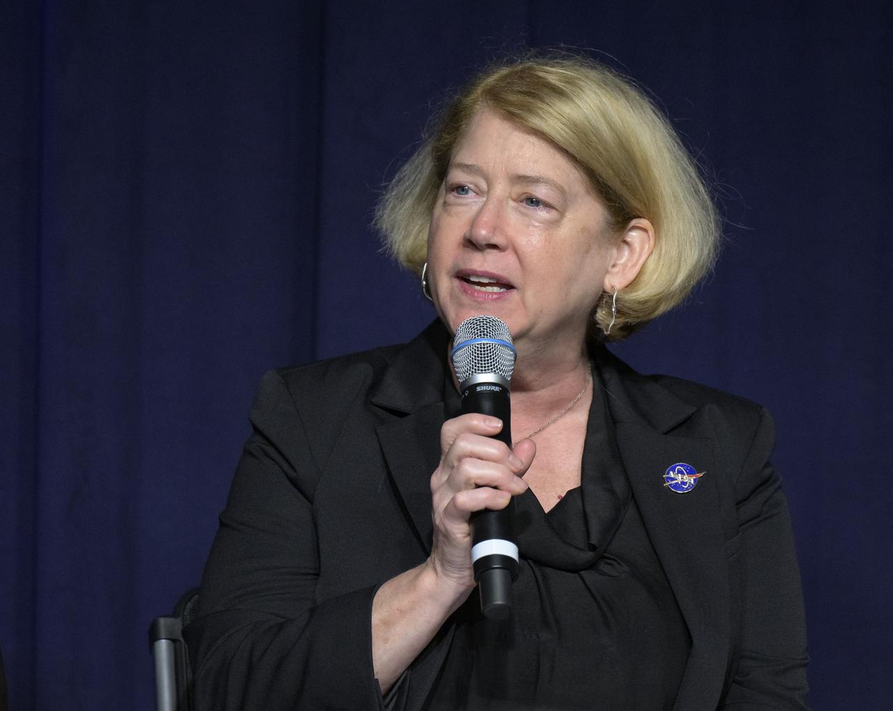 NASA Deputy Administrator Pam Melroy delivers remarks during an event launching a new Disaster Response Coordination System that will provide communities and organizations around the world with access to science and data to aid disaster response, Thursday, June 13, 2024, at the NASA Headquarters Mary W. Jackson Building in Washington. Photo Credit: (NASA/Bill Ingalls)
